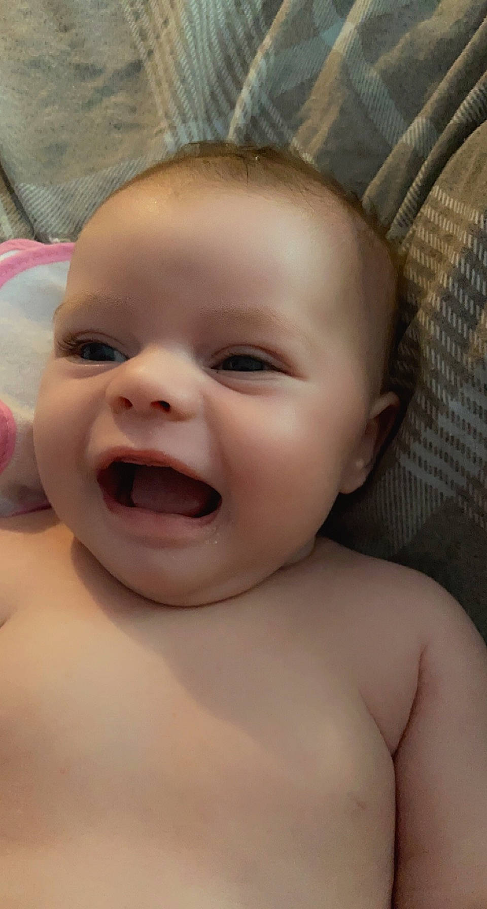 Scarlett is registered to the contest to win money with this photo: baby, cheek, chin, ear, eye, eyebrow, eyelash, face, forehead, happy, iris, jaw, lip, mouth, neck, nose, person, skin, smile, tongue