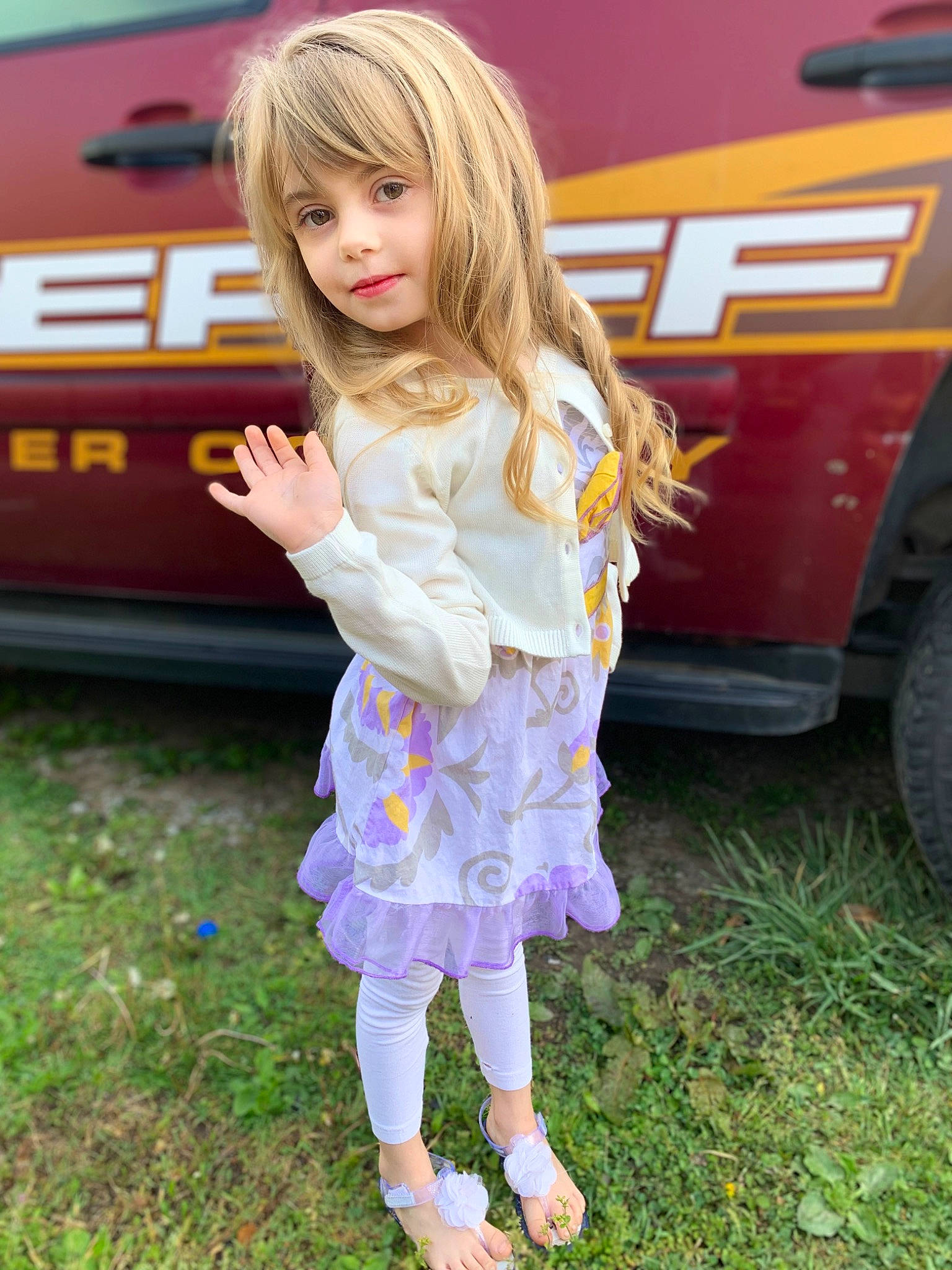 Madeline joined the competition — help win amazing prizes! automotive_exterior, automotive_lighting, automotive_tire, automotive_wheel_system, bumper, electric_blue, grass, hair, hairstyle, happy, motor_vehicle, person, pink, skin, snapshot, street_fashion, tire, toddler, vehicle, vehicle_door