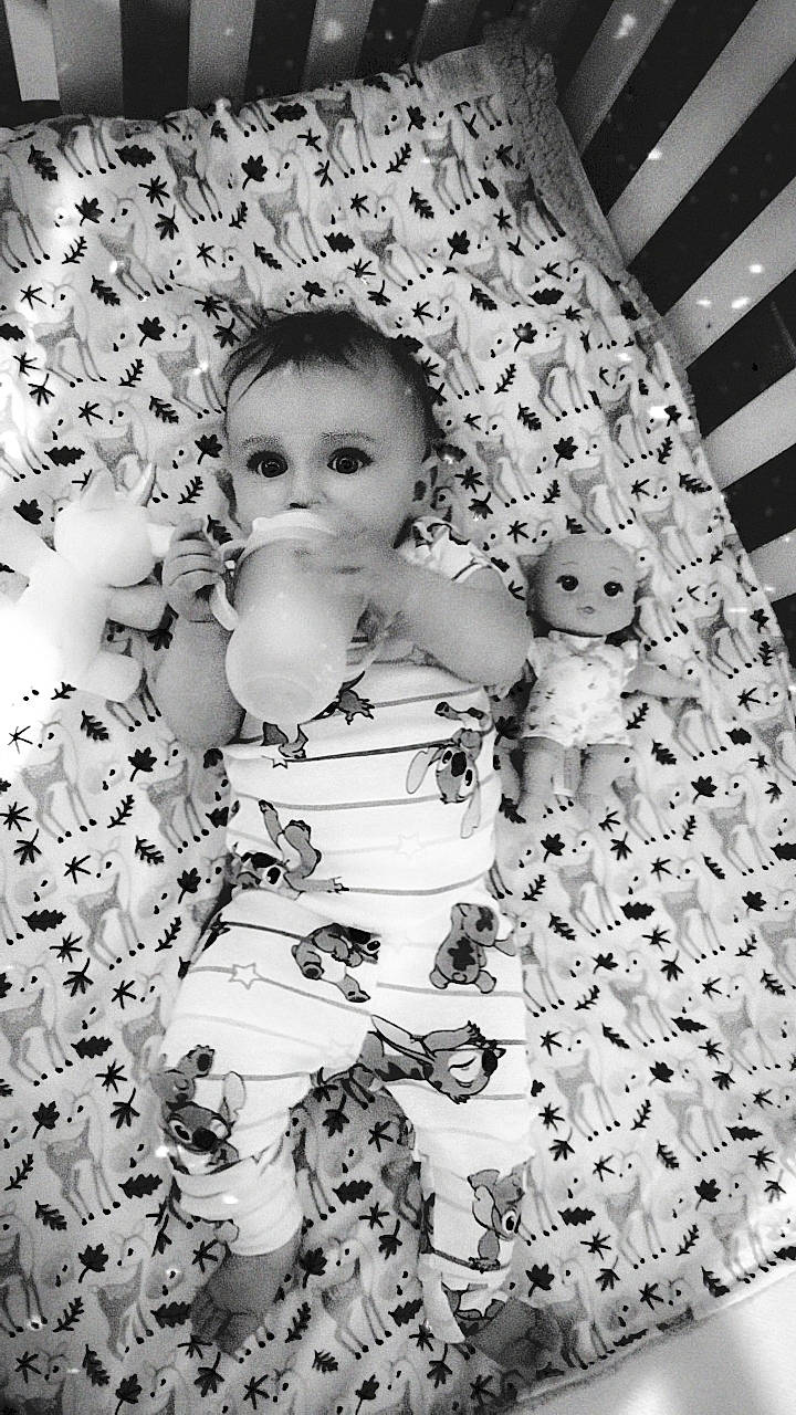 Bayleigh joined the competition — help win amazing prizes! baby, baby_toddler_clothing, black, black_and_white, cheek, child, comfort, eye, facial_expression, hairstyle, happy, head, iris, pattern, person, photograph, standing, style, textile, toddler