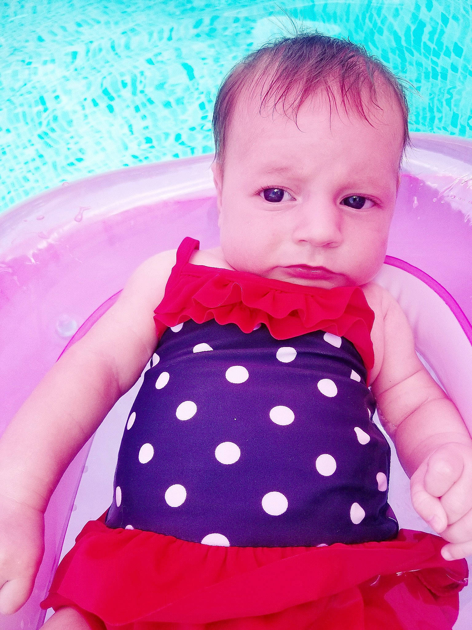Adalee is registered to the contest to win money with this photo: baby, baby_products, baby_toddler_clothing, child, design, magenta, pattern, person, pink, polka_dot, product, purple, toddler