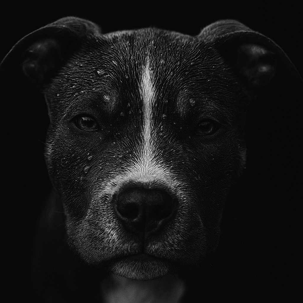 Aïko a rejoint le concours — aidez-le/la à gagner de superbes lots ! animal, animal_portrait, black_and_white, canine, close_up, dark_background, detailed, dog, expression, eyes, face, fur, head, moody, nose, pet, portrait, studio, water_droplets, wet