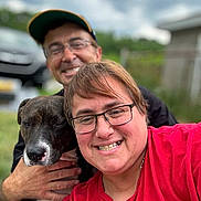 Donald Newman is registered to the contest to win money with this photo: accessories, adult, animal, baseballcap, canine, cap, clothing, dog, face, glasses, happy, hat, head, male, man, person, pet, photography, portrait, puppy