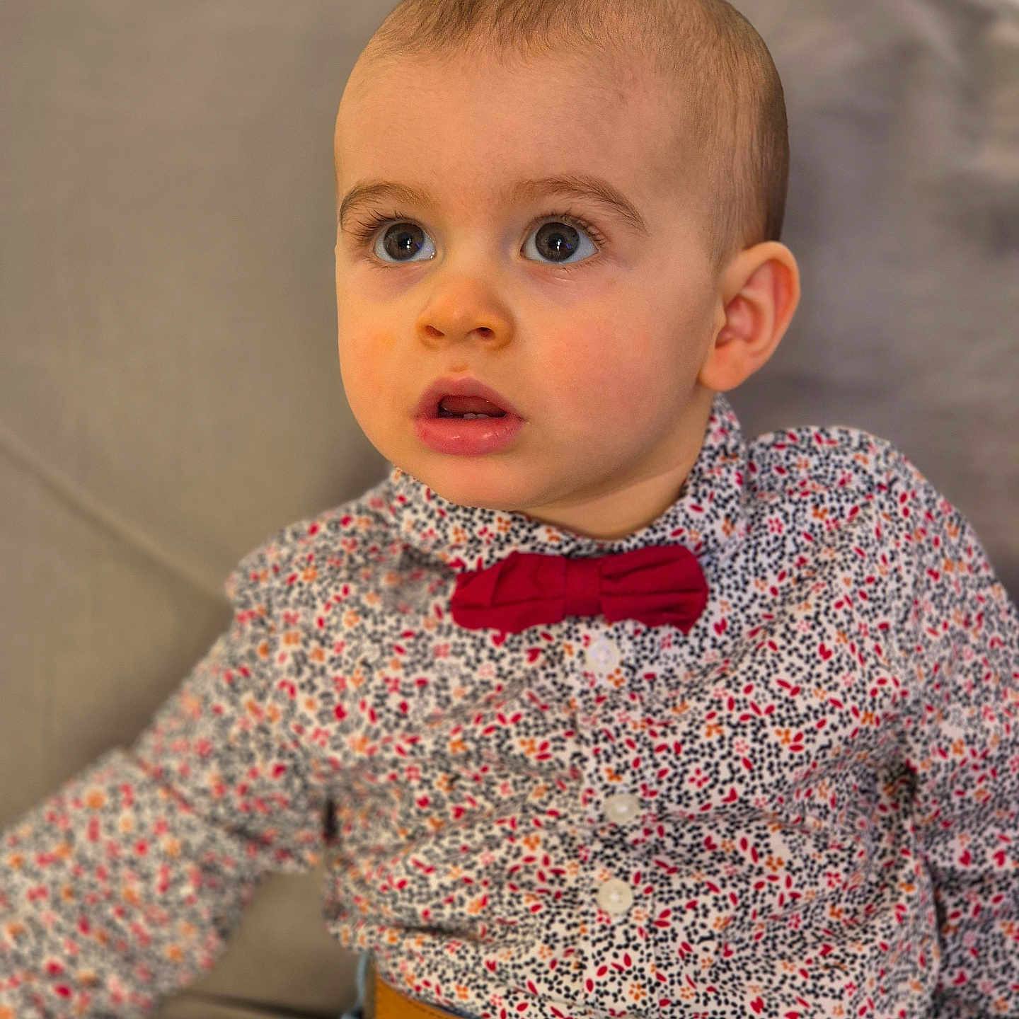 Sinaï a rejoint le concours — aidez-le/la à gagner de superbes lots ! belt, bow_tie, boy, casual, child, clothing, couch, curious, cute, expression, face, fashion, home, indoor, jeans, person, portrait, shirt, sitting, toddler