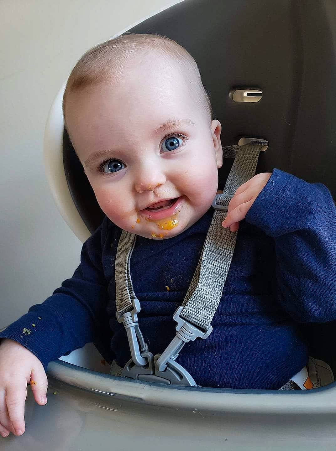Jovi joined the competition — help win amazing prizes! baby, baby_in_car_seat, cheek, child, chin, eating, eye, face, facial_expression, finger, food, head, lip, mouth, nose, person, sitting, skin, smile, toddler