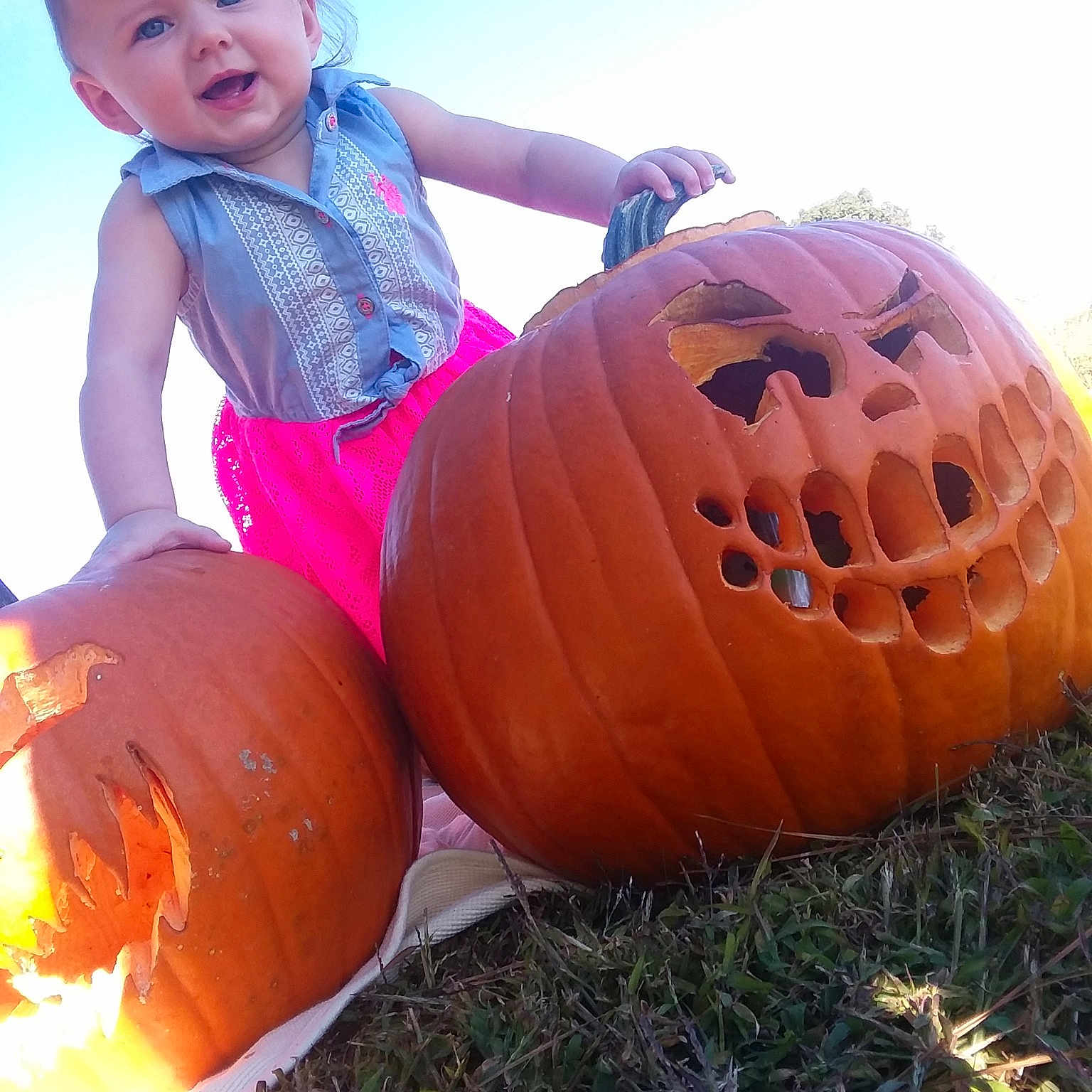 Amethyst is registered to the contest to win money with this photo: _and_melon_family, _gourd, calabaza, cucumber, cucurbita, fruit, gourd, jack_o_lantern, person, plant, produce, pumpkin, smile, squash, toddler, vegetable, winter_squash