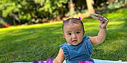 Eliana joined the competition — help win amazing prizes! baby, blanket, child, cute, denim_dress, flowers, grass, greenery, happy, infant, natural_light, outdoor, park, person, playful, portrait, purple, summer, sunny, toy