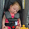 Phoenix joined the competition — help win amazing prizes! baby, sleeping, car_seat, evenflo, pacifier, pink_clothing, child, toddler, cartoon, winnie_the_pooh, stuffed_toy, gray, seatbelt, infant, cute, peaceful, resting, indoor, portrait, child_safety