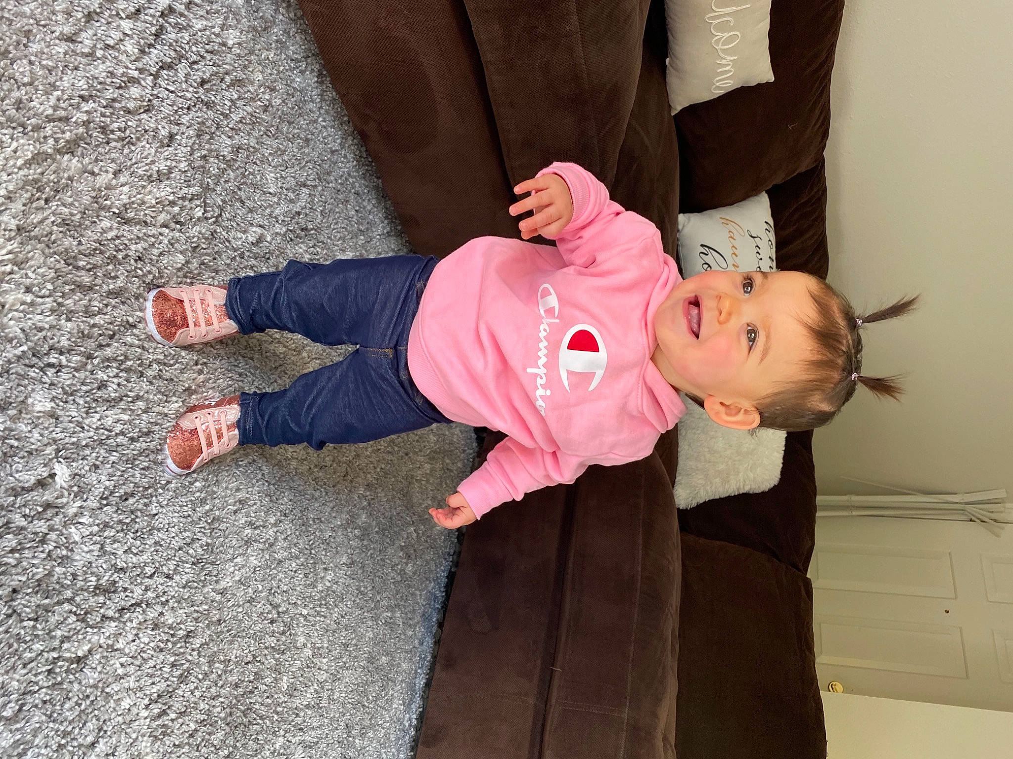 Ezlyn joined the competition — help win amazing prizes! ankle, baby, baby_toddler_clothing, child, ear, eye, floor, foot, joint, joy, person, pink, sock, toddler, walking_shoe