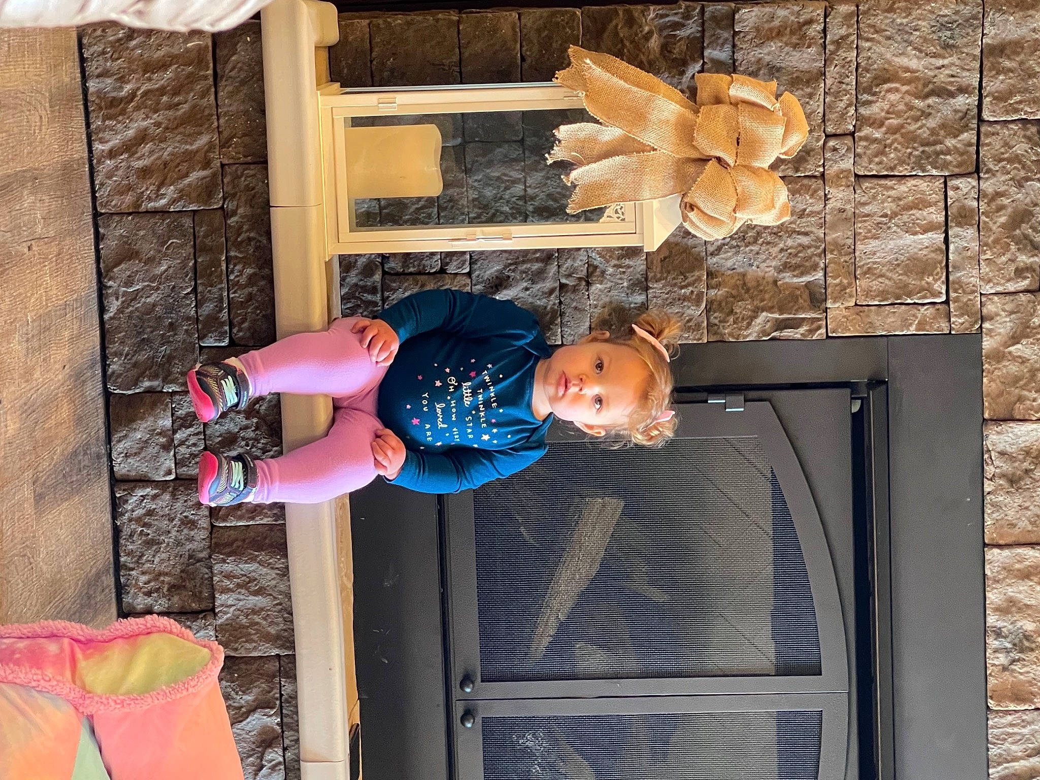 Paisley joined the competition — help win amazing prizes! baby_toddler_clothing, child, dress, fun, hat, house, human_leg, leg, leisure, magenta, mammal, pattern, person, room, sandal, thigh, toddler, tree, vacation, wood