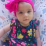 Dahlia joined the competition — help win amazing prizes! baby, child, girl, headband, pink_bow, dress, floral_pattern, seat, cushion, outdoor, grass, portrait, cute, infant, sitting, colorful, person, face, young_child, headwear