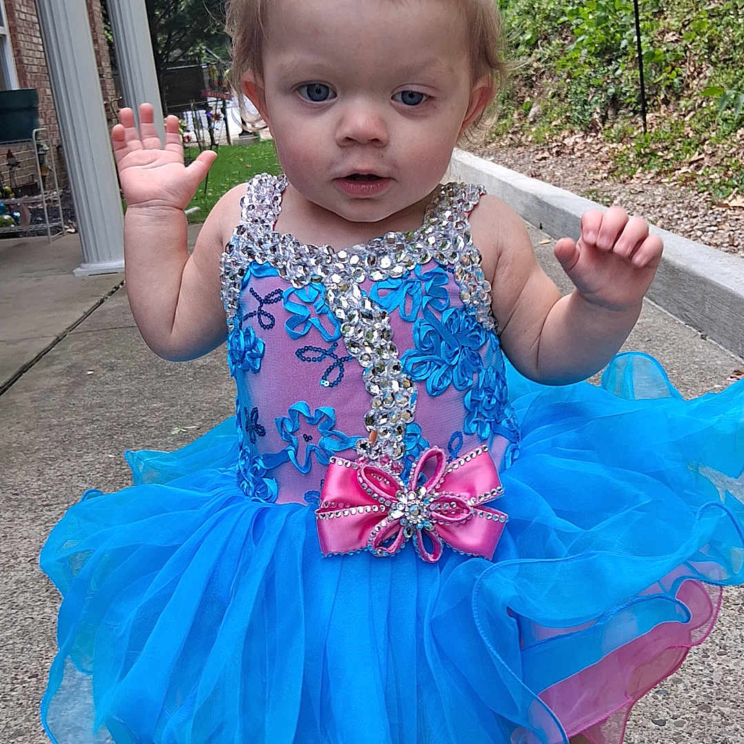 Scarlett joined the competition — help win amazing prizes! baby, barefoot, bodypart, clothing, costume, dress, eveningdress, face, fashion, finger, formalwear, gown, grass, hand, head, path, person, photography, portrait, walkway