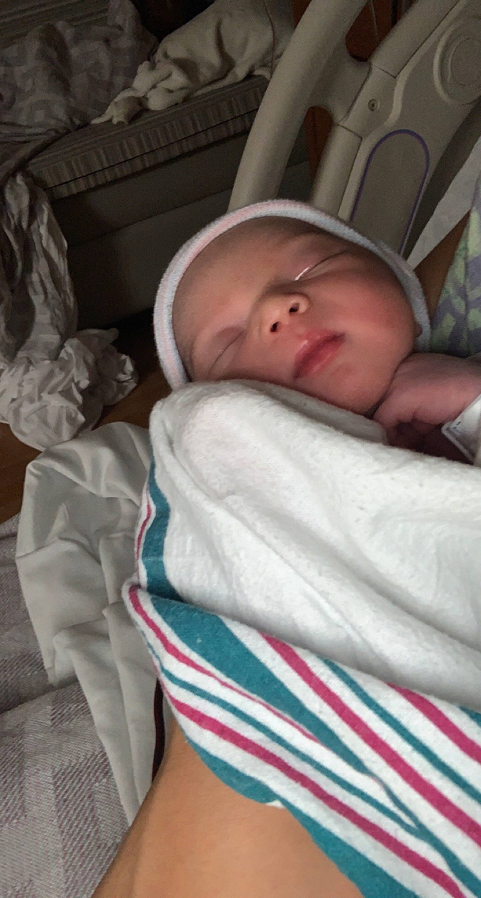 Chanel Chestnut joined the competition — help win amazing prizes! baby, baby_products, baby_sleeping, baby_toddler_clothing, bedtime, cheek, child, comfort, eye, finger, hat, iris, linens, mouth, nap, person, room, skin, sleeve, textile