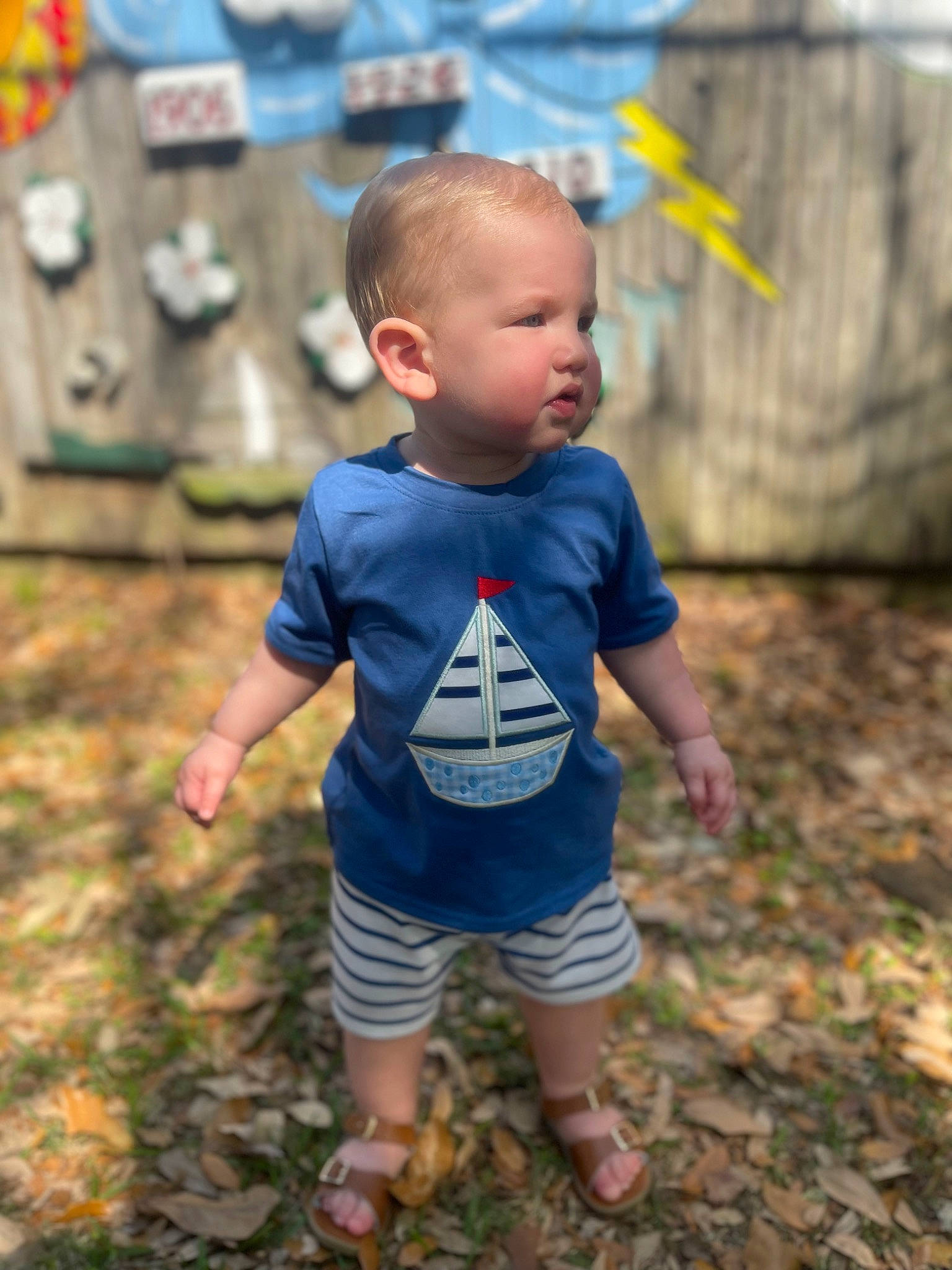 August joined the competition — help win amazing prizes! baby, baby_toddler_clothing, child, electric_blue, face, fun, grass, happy, head, leisure, people_in_nature, person, play, recreation, shorts, sleeve, soil, t_shirt, toddler, tree