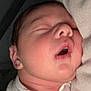 baby, newborn, sleeping, face, mouth_open, skin, infant, peaceful, close_up, soft, fabric, portrait, child, cute, rest, young, head, person, indoors, calm