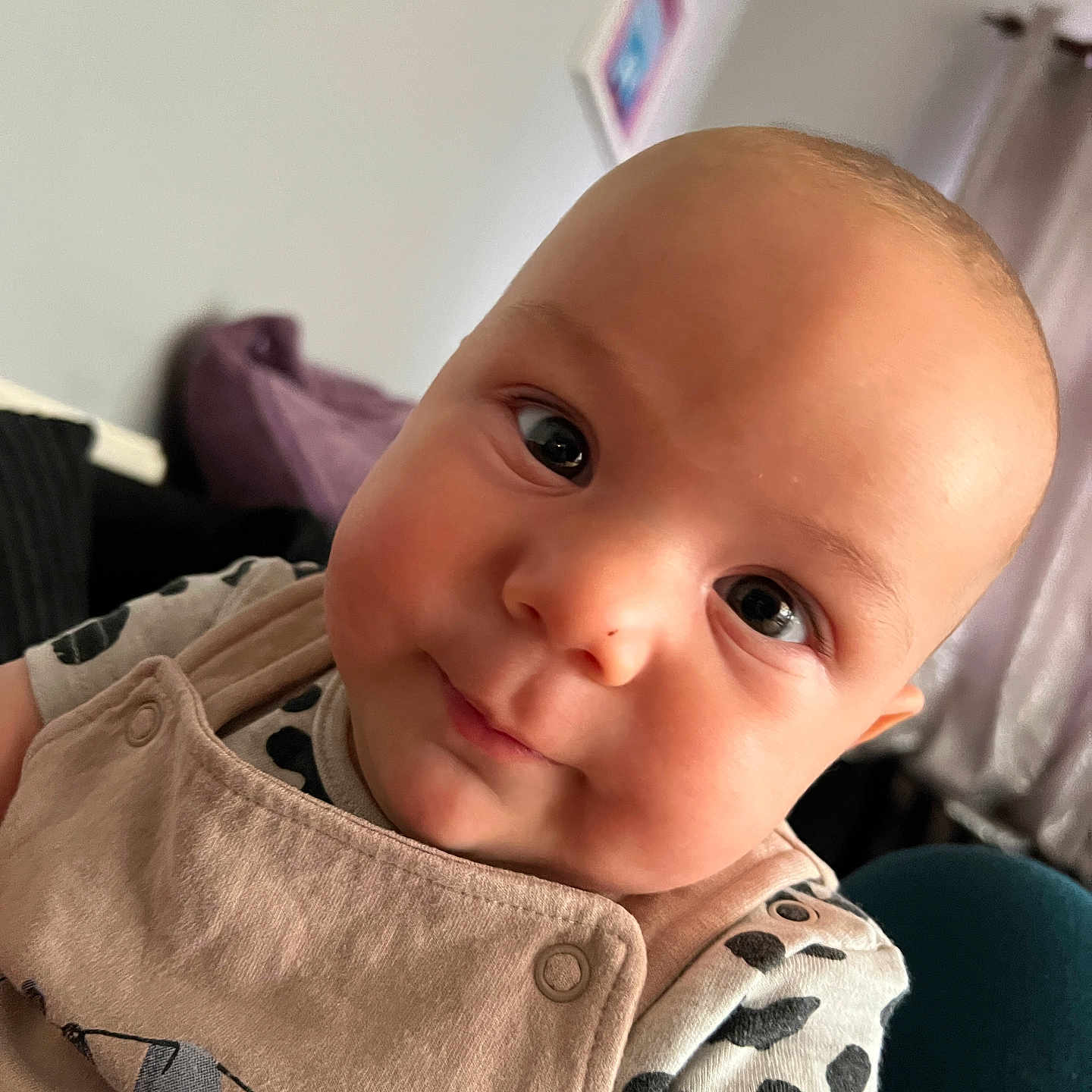 Osi joined the competition — help win amazing prizes! baby, beige, cheeks, closeup, clothing, curious, cute, eyes, face, head, indoor, infant, overall, person, portrait, shirt, skin, smile, spotted, young_child