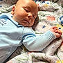 Osi is registered to the contest to win money with this photo: baby, sleeping, infant, blanket, blue_clothing, cozy, peaceful, soft_texture, floral_pattern, cute, child, portrait, rest, newborn, relaxation, skin, hand, closeup, indoors, comfort