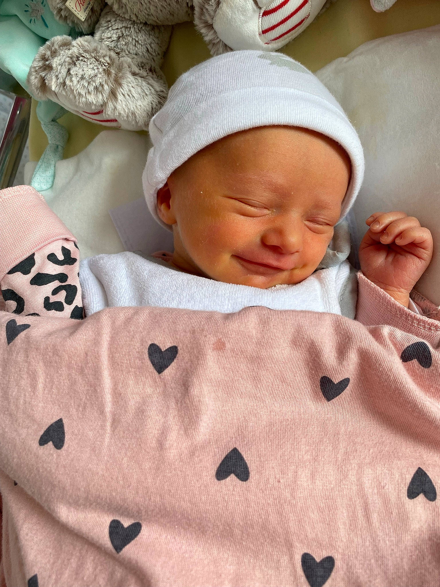 Léna participe au concours pour gagner de l'argent avec cette photo : baby, baby_products, baby_sleeping, baby_toddler_clothing, cap, cheek, child, chin, comfort, facial_expression, linens, mouth, pattern, person, pink, skin, sleeve, smile, textile, toddler