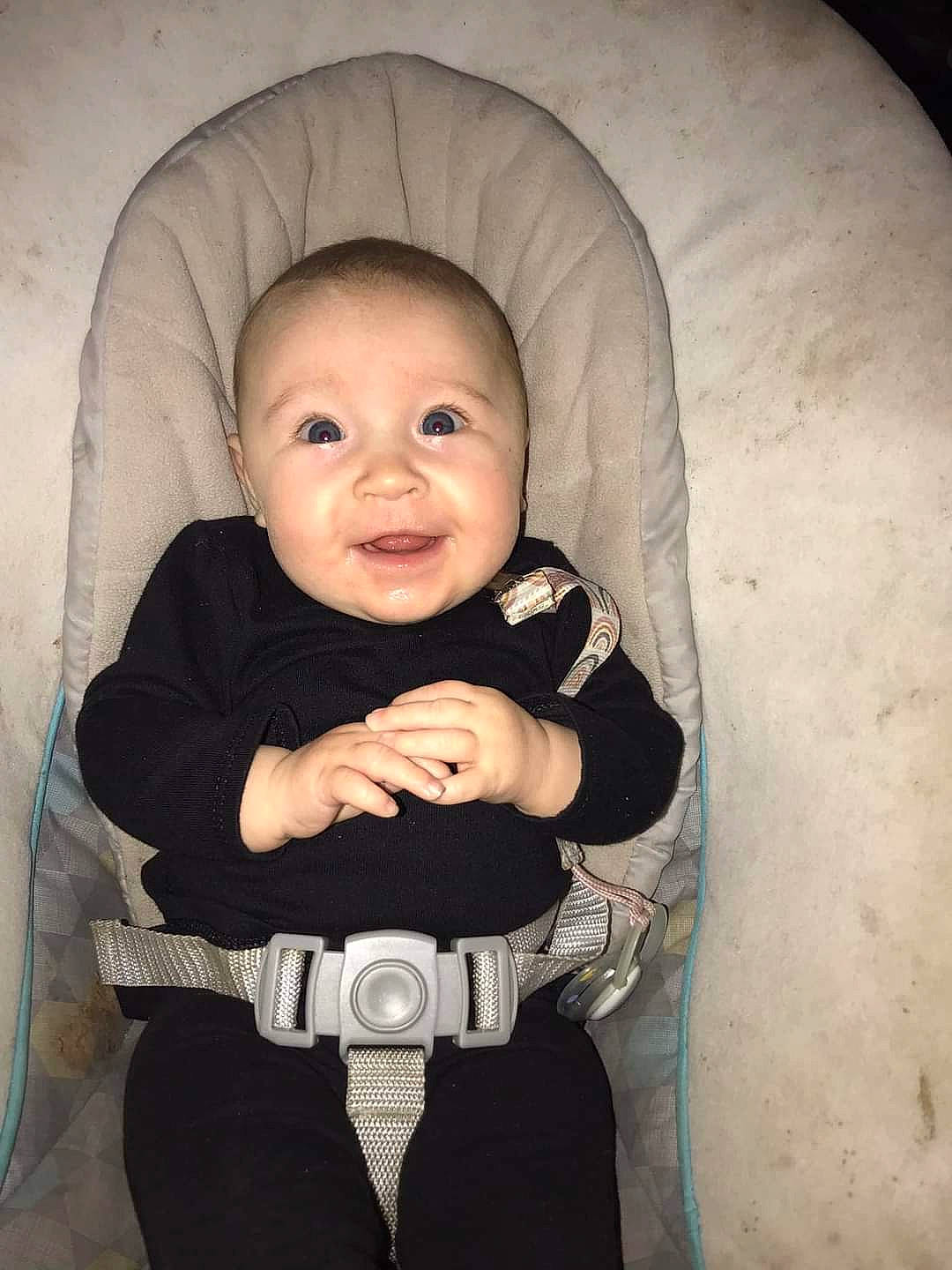 Starlynn joined the competition — help win amazing prizes! arm, baby, baby_carriage, baby_products, baby_toddler_clothing, cheek, child, comfort, facial_expression, flash_photography, fun, happy, human_body, iris, person, sitting, skin, sleeve, smile, t_shirt