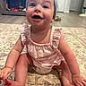Madelynn joined the competition — help win amazing prizes! baby, child, smiling, sitting, indoors, headband, pink_clothing, rug, floor, happy, cute, person, infant, home, living_room, toes, small_child, plush, face, expression