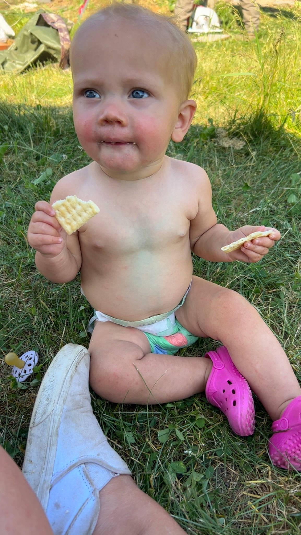 Laney joined the competition — help win amazing prizes! abdomen, baby, baby_toddler_clothing, chest, child, finger, food, fun, grass, green, lawn, leisure, people_in_nature, person, plant, skin, summer, thigh, thumb, toddler