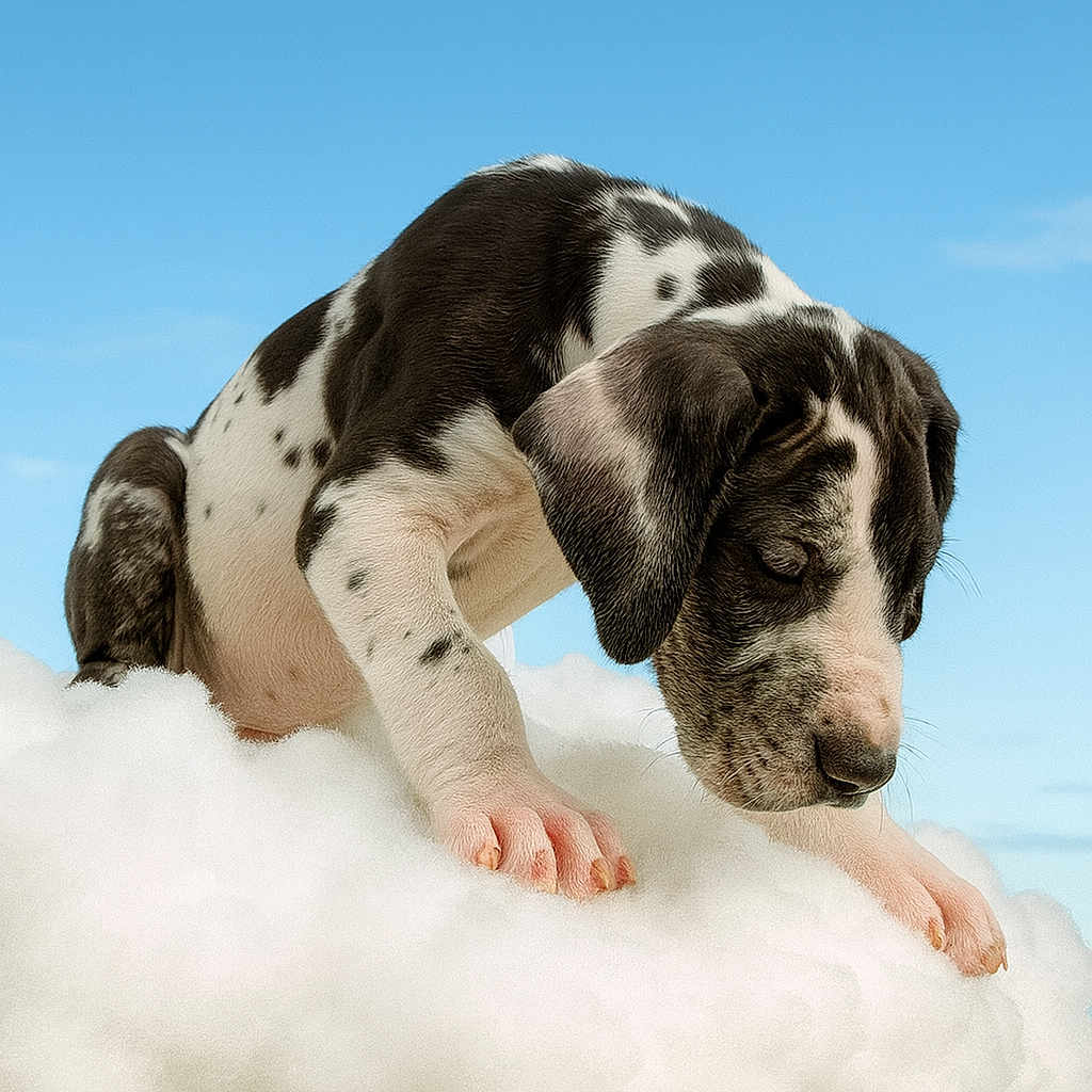 Levi is registered to the contest to win money with this photo: animal, blue_sky, cloud, cute, dog, ears, fluffy, fur, nature, outdoor, paws, pet, playful, puppy, sky, snout, spotted_dog, surreal, whimsical, young_dog