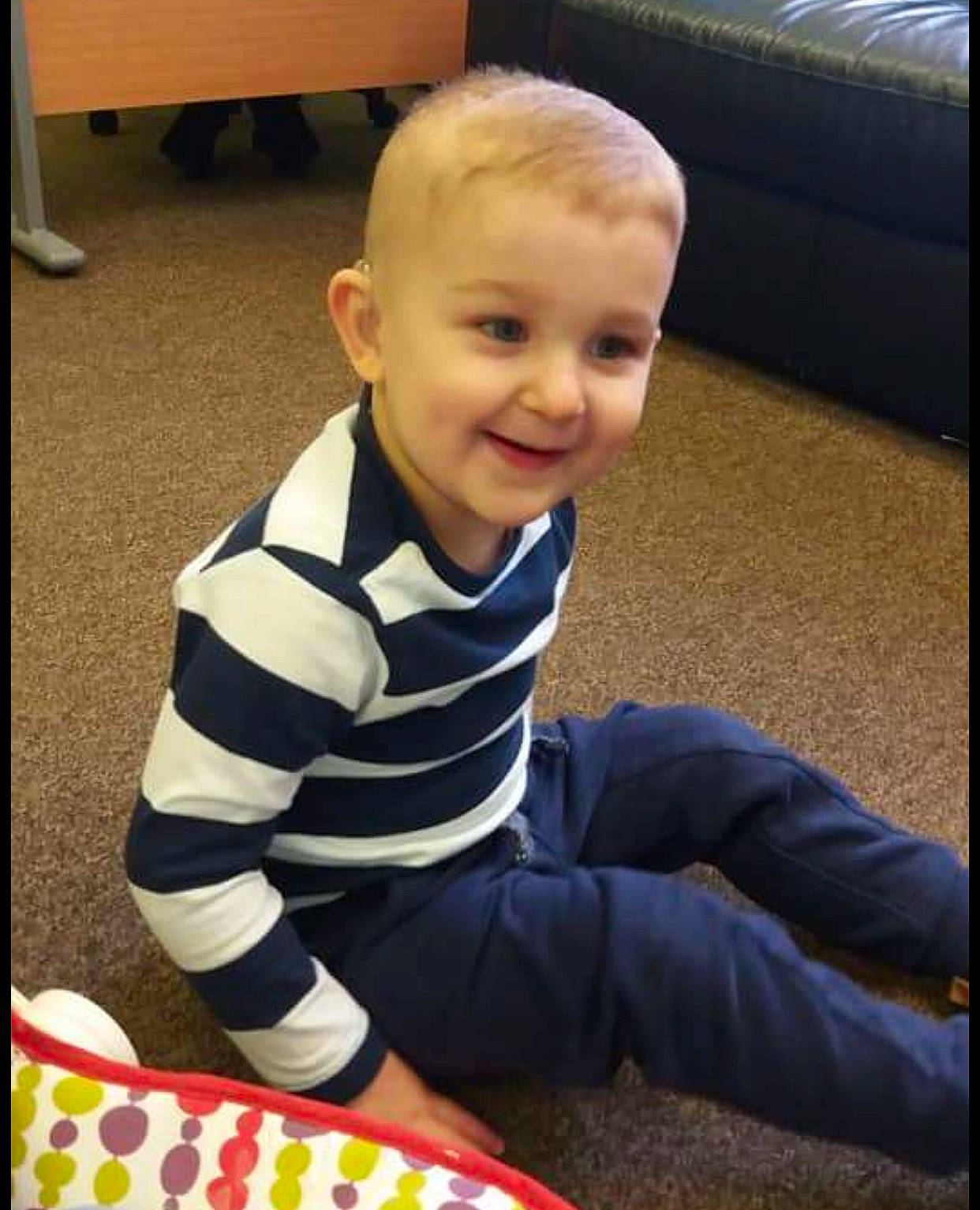 Deacon is registered to the contest to win money with this photo: baby, child, joy, person, play, sitting, smile, toddler, tummy_time