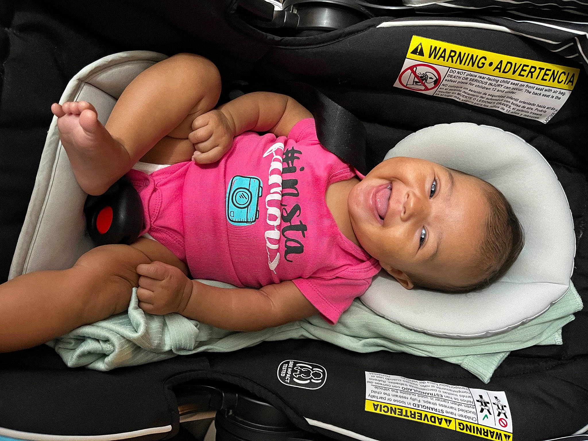 Londyn joined the competition — help win amazing prizes! abdomen, advertising, auto_part, baby, baby_products, car_seat, chest, child, comfort, elbow, font, fun, hat, human_leg, joy, knee, motor_vehicle, person, smile, t_shirt