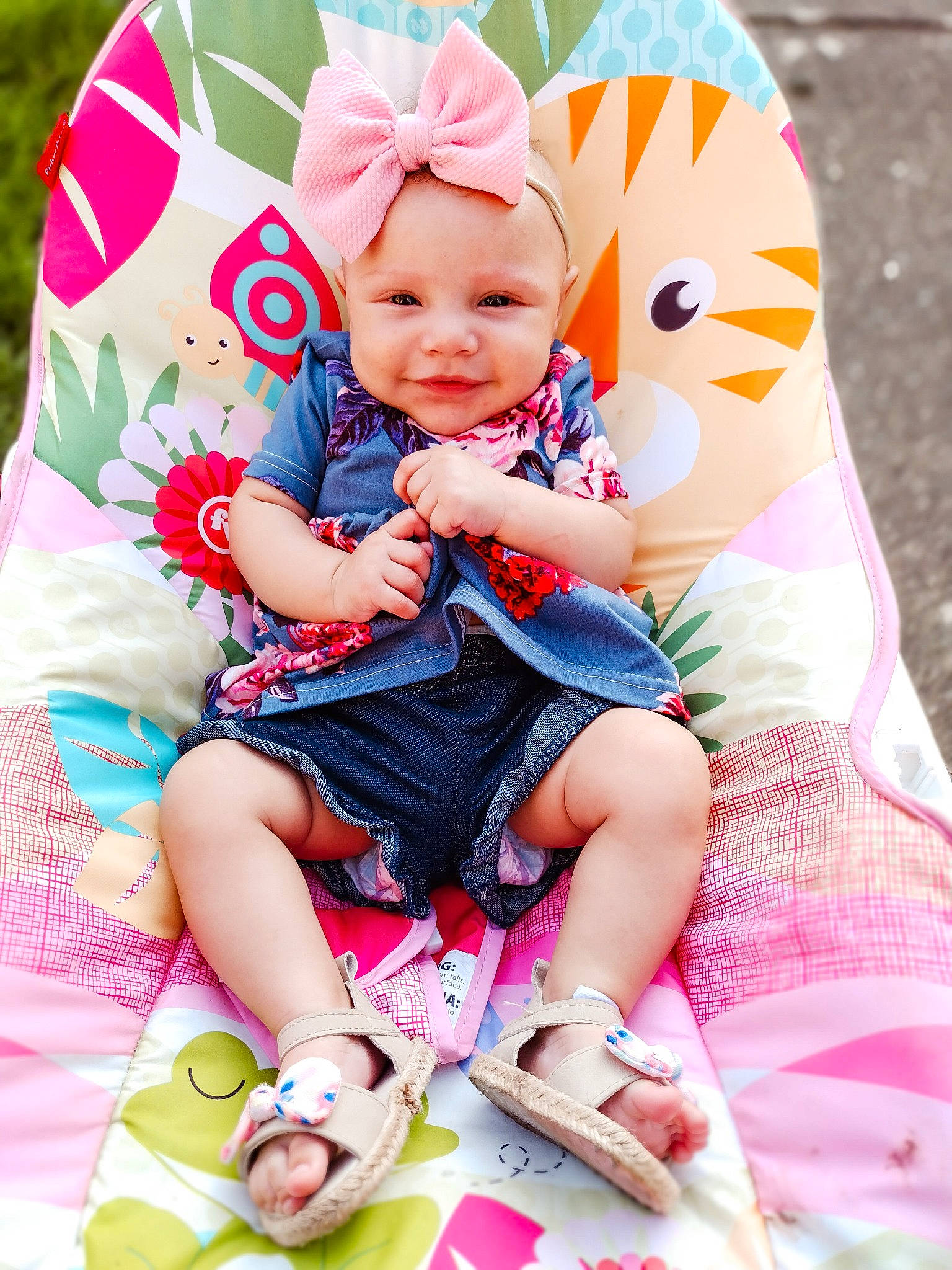 Kadriana is registered to the contest to win money with this photo: baby, baby_toddler_clothing, beauty, child, comfort, event, fashion_accessory, grass, happy, headwear, lap, magenta, pattern, person, photograph, pink, purple, sitting, sleeve, smile