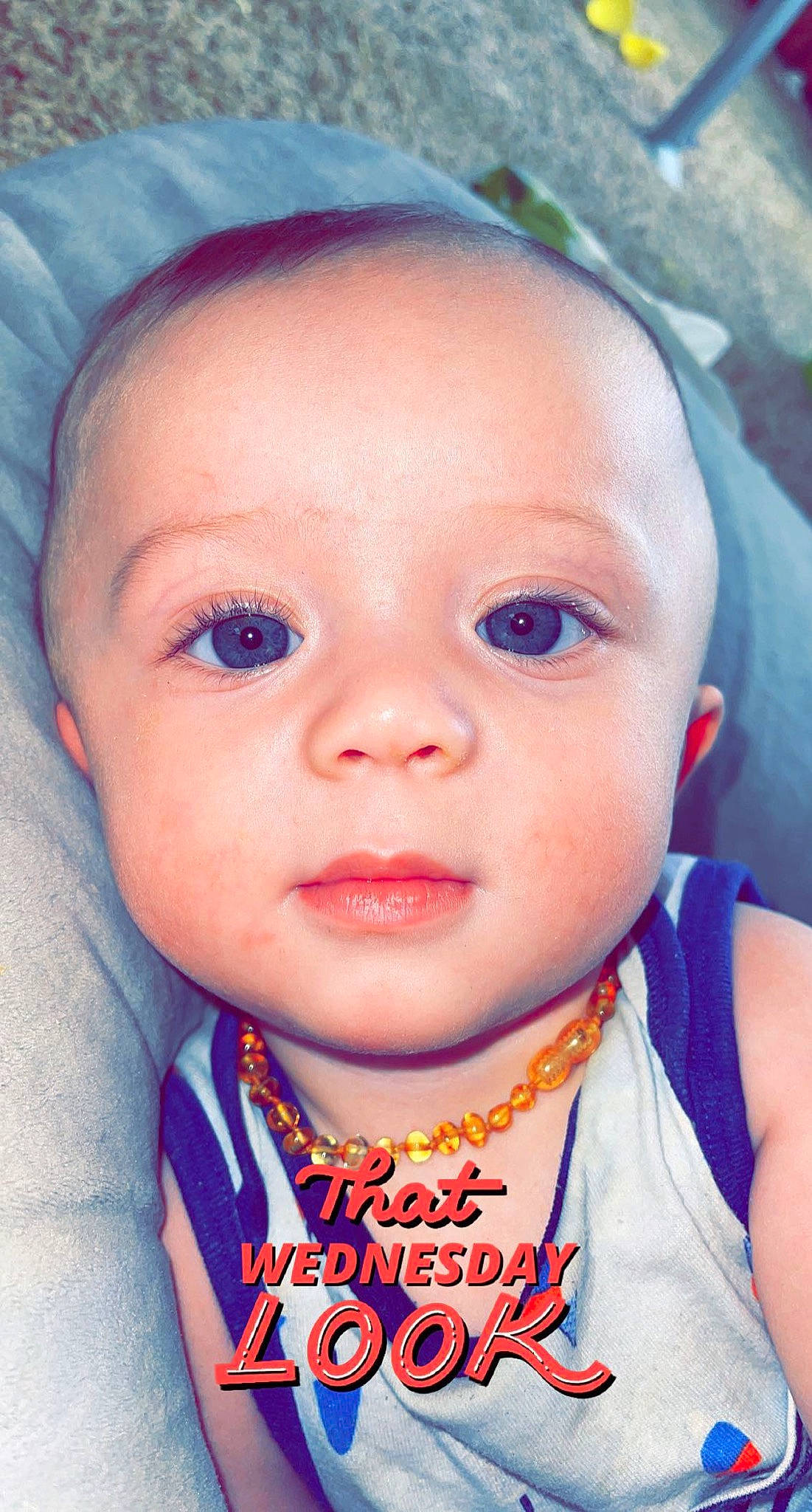 Jackson is registered to the contest to win money with this photo: azure, baby, baby_toddler_clothing, cheek, cool, ear, electric_blue, eyebrow, eyelash, forehead, happy, iris, jaw, lip, mouth, neck, nose, person, skin, sleeve