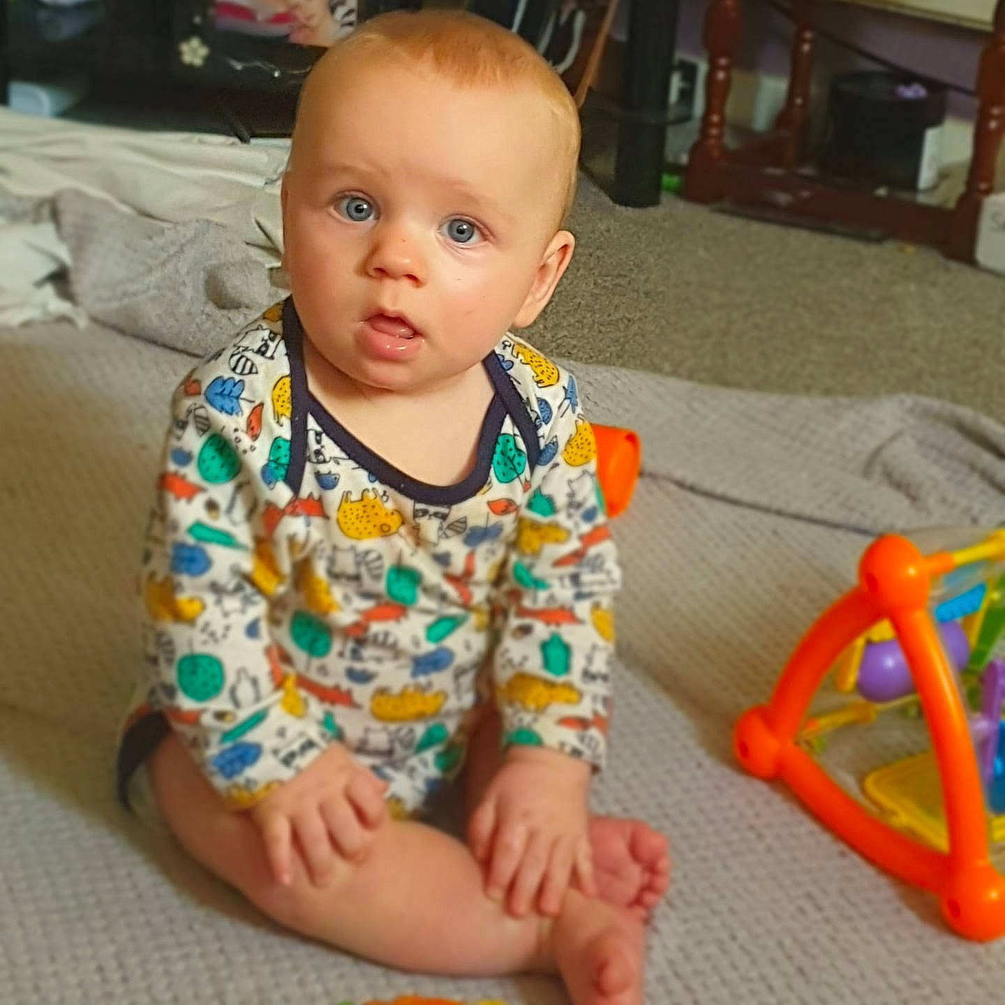 Harrison joined the competition — help win amazing prizes! baby, baby_products, baby_toddler_clothing, baby_toys, cheek, child, ear, eye, face, head, leg, person, play, product, sitting, skin, sleeve, surprise, toddler, toy