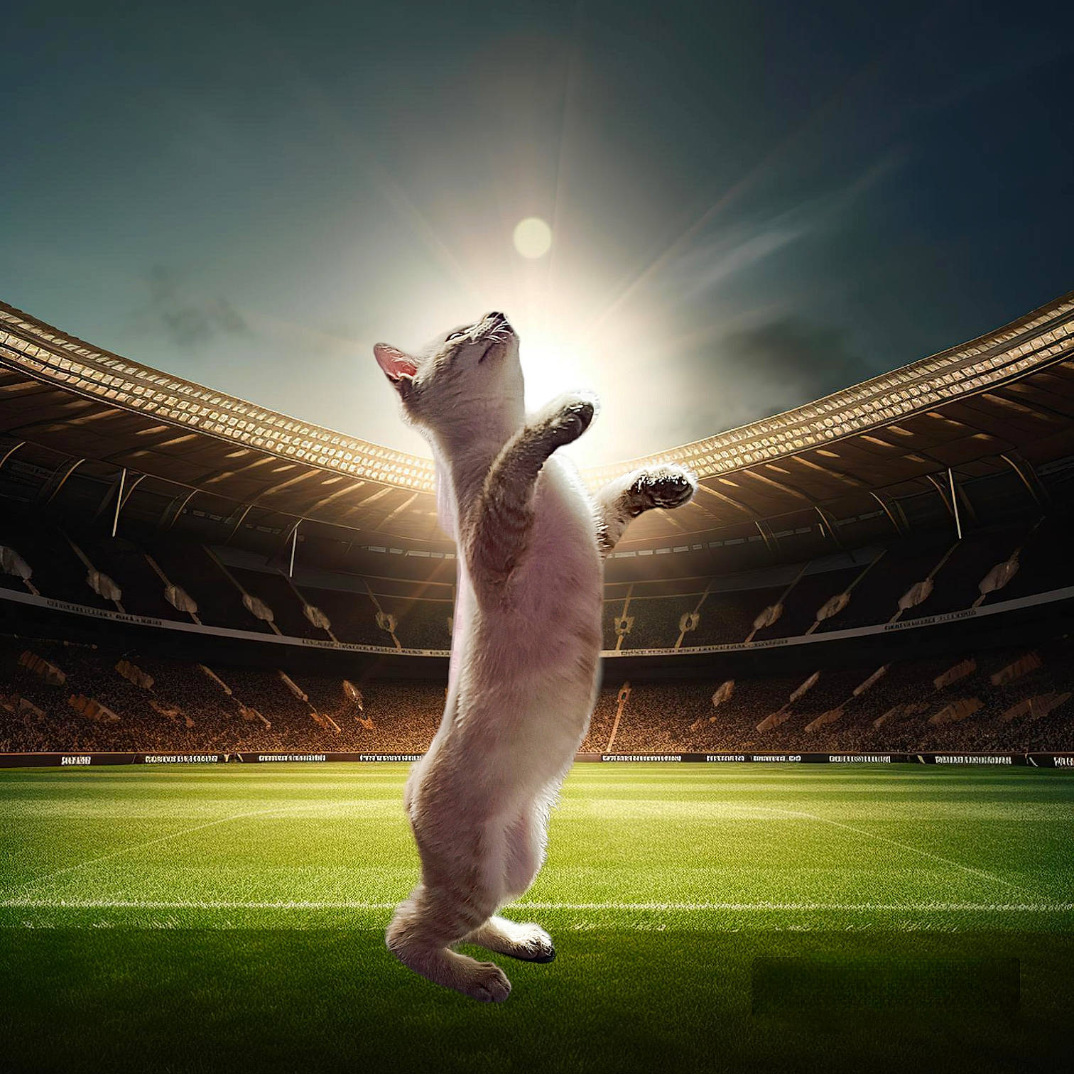 Usko participe au concours pour gagner de l'argent avec cette photo : atmosphere, backlighting, cloud, competition_event, darkness, felidae, flash_photography, floodlight, grass, happy, landscape, lens_flare, night, player, recreation, sky, sport_venue, sports, sports_equipment, stadium