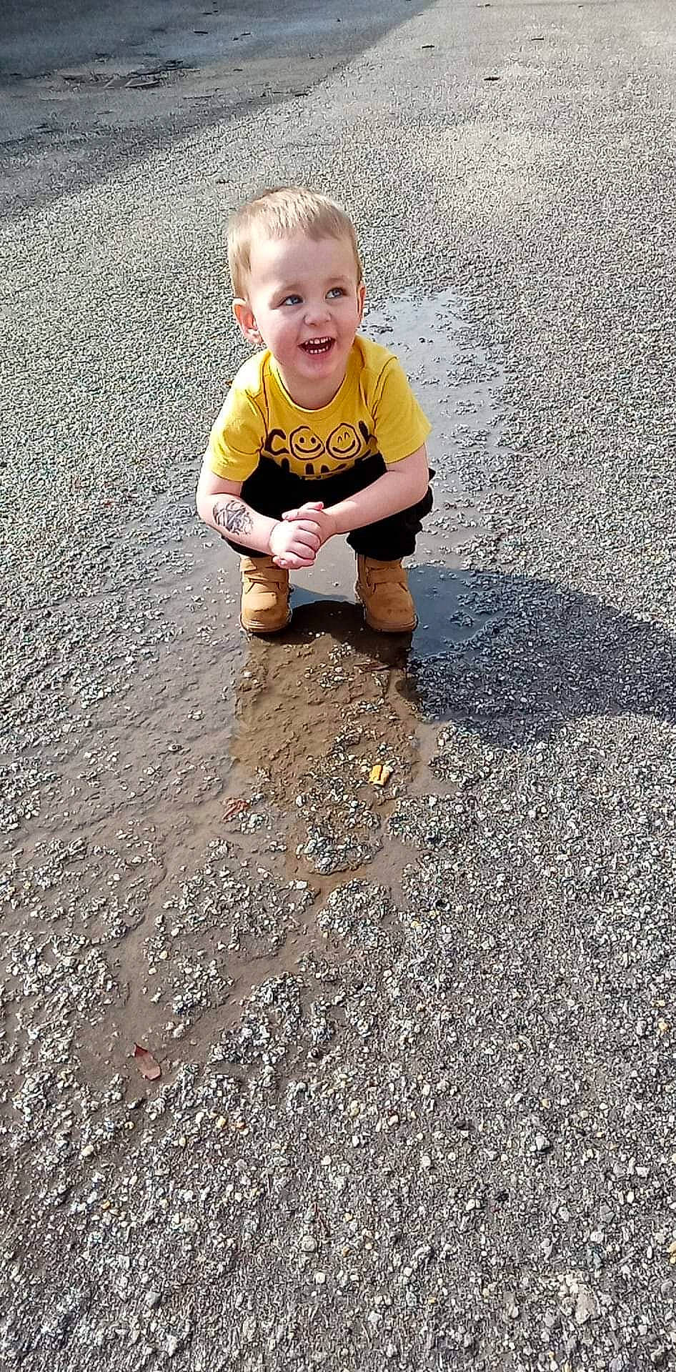 Gage joined the competition — help win amazing prizes! asphalt, baby, baby_toddler_clothing, child, concrete, flooring, fun, grass, happy, people_in_nature, person, play, road_surface, sand, sidewalk, smile, soil, t_shirt, tar, toddler