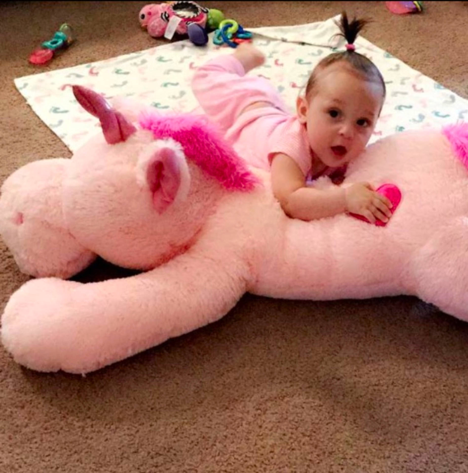 Katarina joined the competition — help win amazing prizes! child, domestic_pig, ear, infant, mammal, material, nap, person, pig, pig_like_mammal, pink, plush, product, skin, snout, stuffed_toy, surprise, textile, toddler, toy
