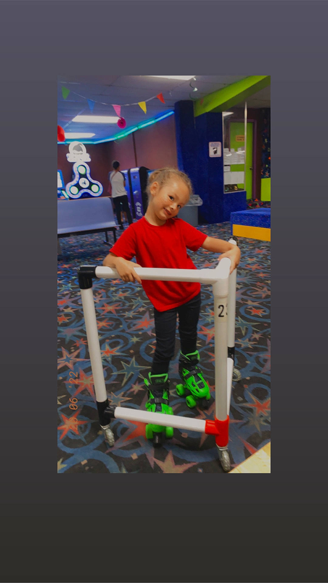 Athena joined the competition — help win amazing prizes! automotive_wheel_system, balance, boot, child, cleanliness, electric_blue, engineering, flooring, fun, games, human_leg, joy, leisure, machine, person, play, recreation, room, t_shirt, tire