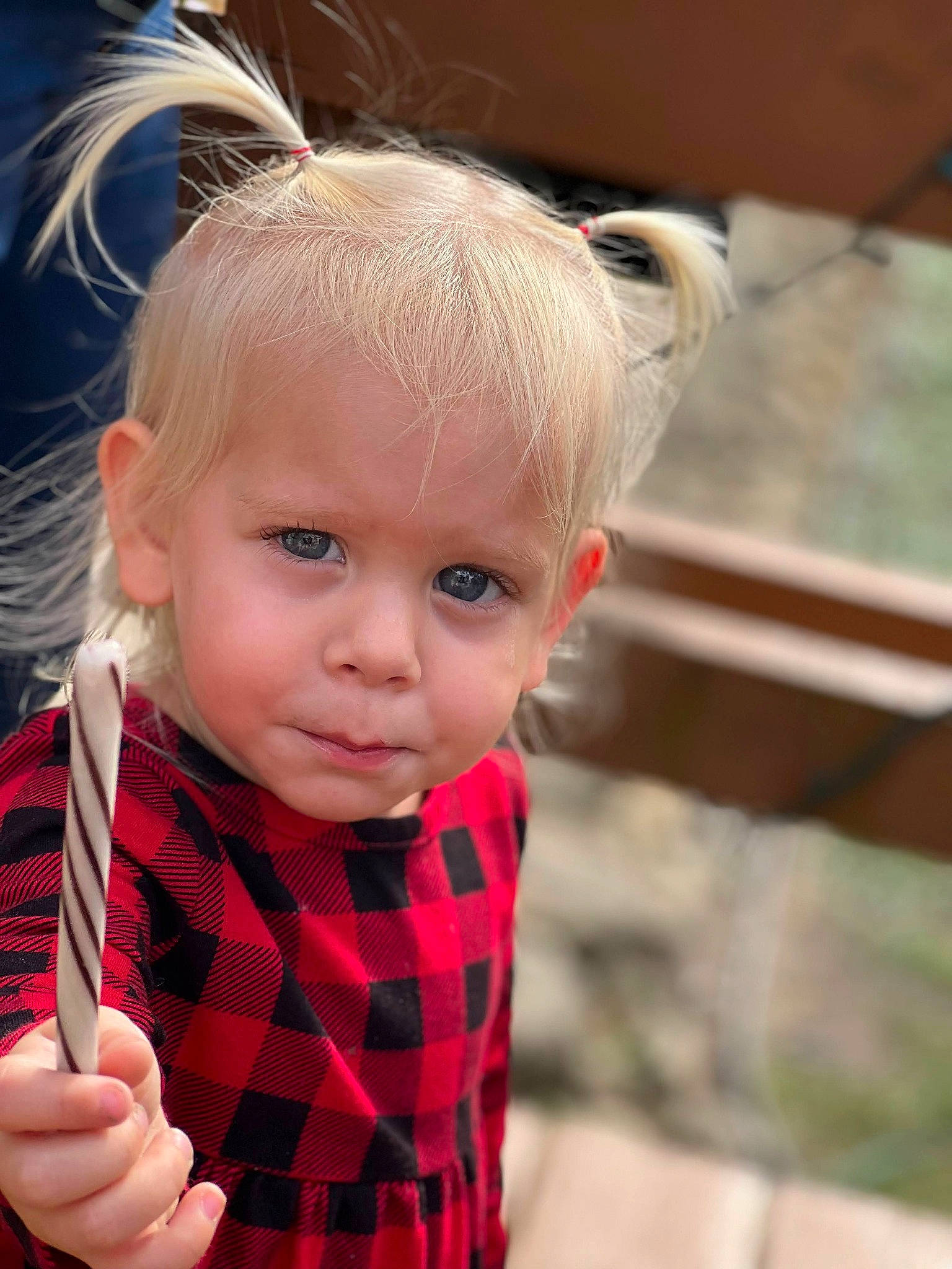Zoey joined the competition — help win amazing prizes! cheek, chin, dress, eye, eyelash, face, flash_photography, hair, happy, head, human_body, iris, lip, nose, person, plaid, skin, sleeve, tartan, toddler