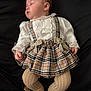 Hallie is registered to the contest to win money with this photo: baby, bows, child, clothing, cute, dress, fabric, human, indoors, infant, lace, laying_down, pattern, peaceful, plaid, portrait, sleeping, soft, texture, tights
