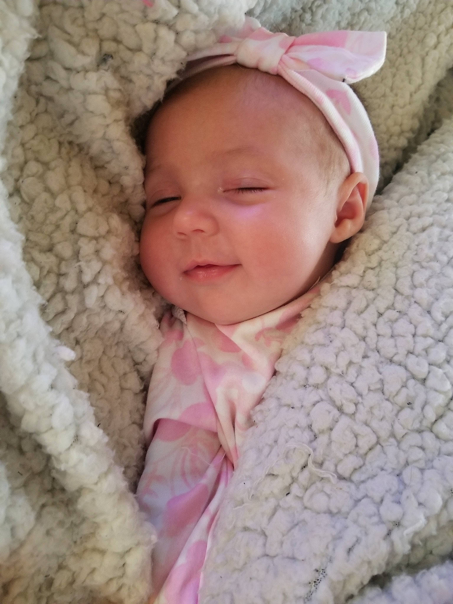 Arilynn is registered to the contest to win money with this photo: baby, baby_sleeping, blanket, cheek, child, eye, face, head, headgear, nose, person, pink, portrait_photography, skin, sleep, toddler, wool