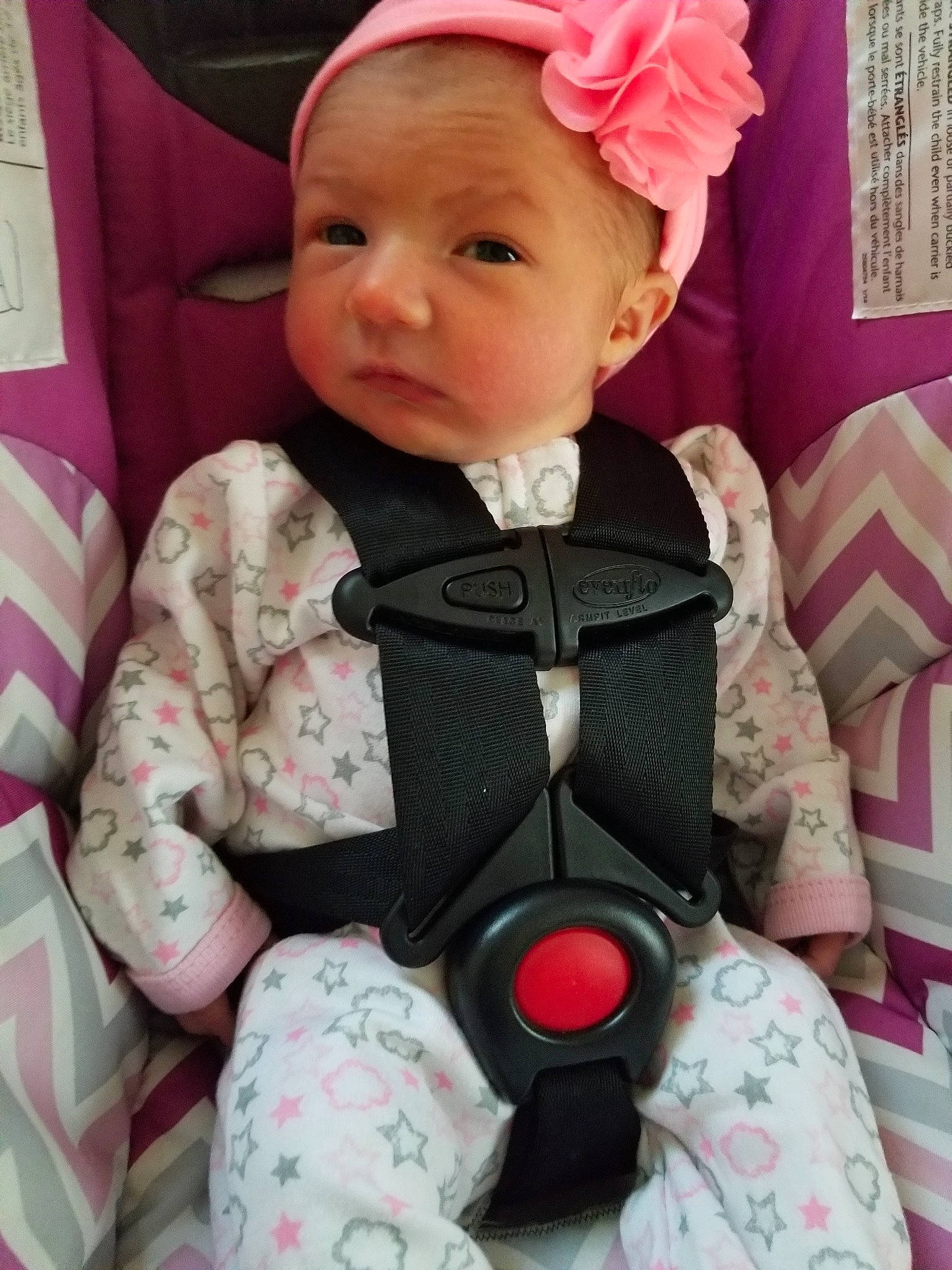 Arilynn joined the competition — help win amazing prizes! baby, baby_products, baby_toddler_clothing, car_seat, cheek, child, hair_accessory, headgear, person, pink, product, toddler
