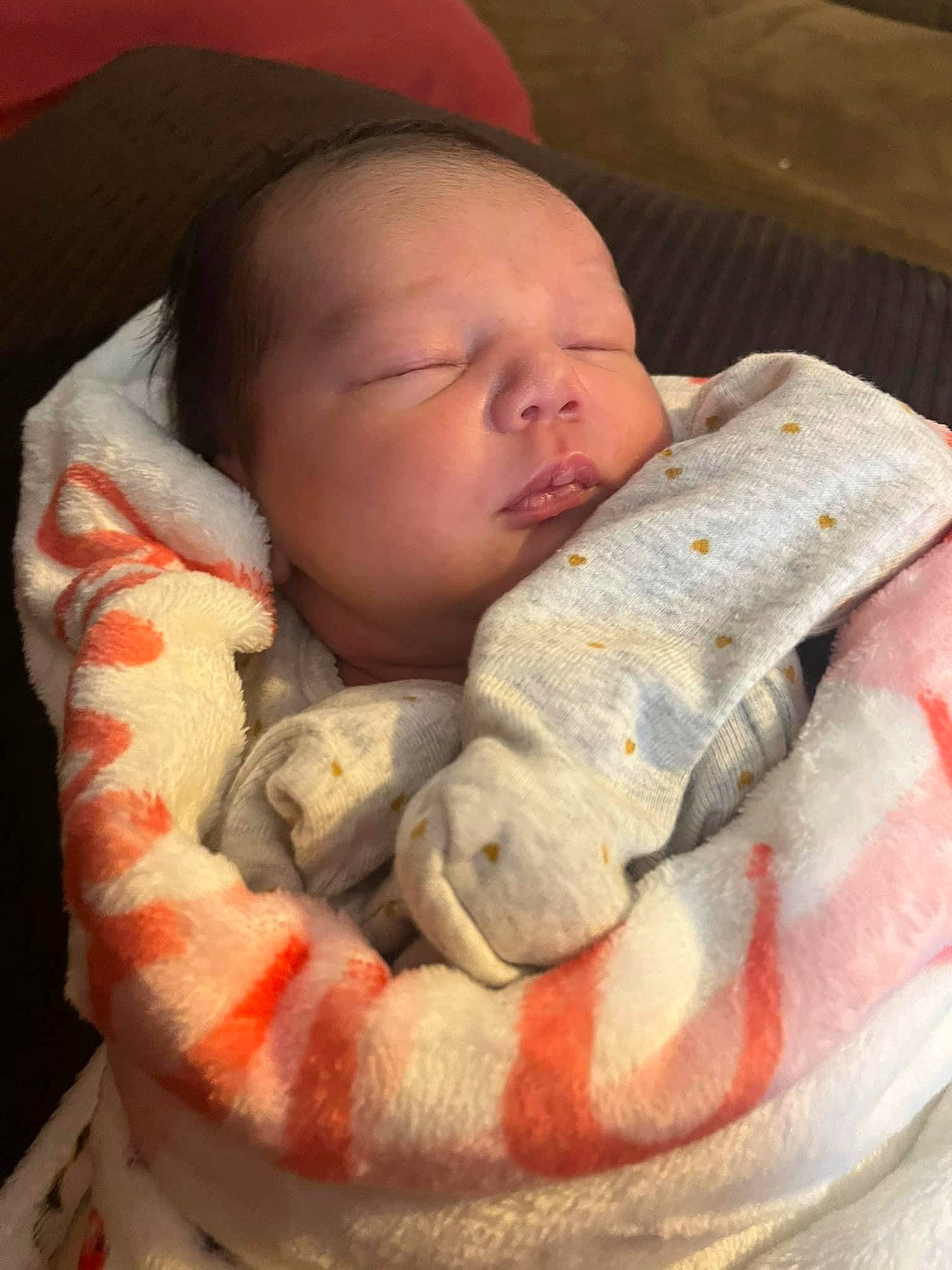 Avery joined the competition — help win amazing prizes! baby, baby_sleeping, baby_toddler_clothing, carmine, cheek, child, chin, close_up, comfort, finger, linens, lip, mouth, nose, person, product, red, skin, textile, toddler