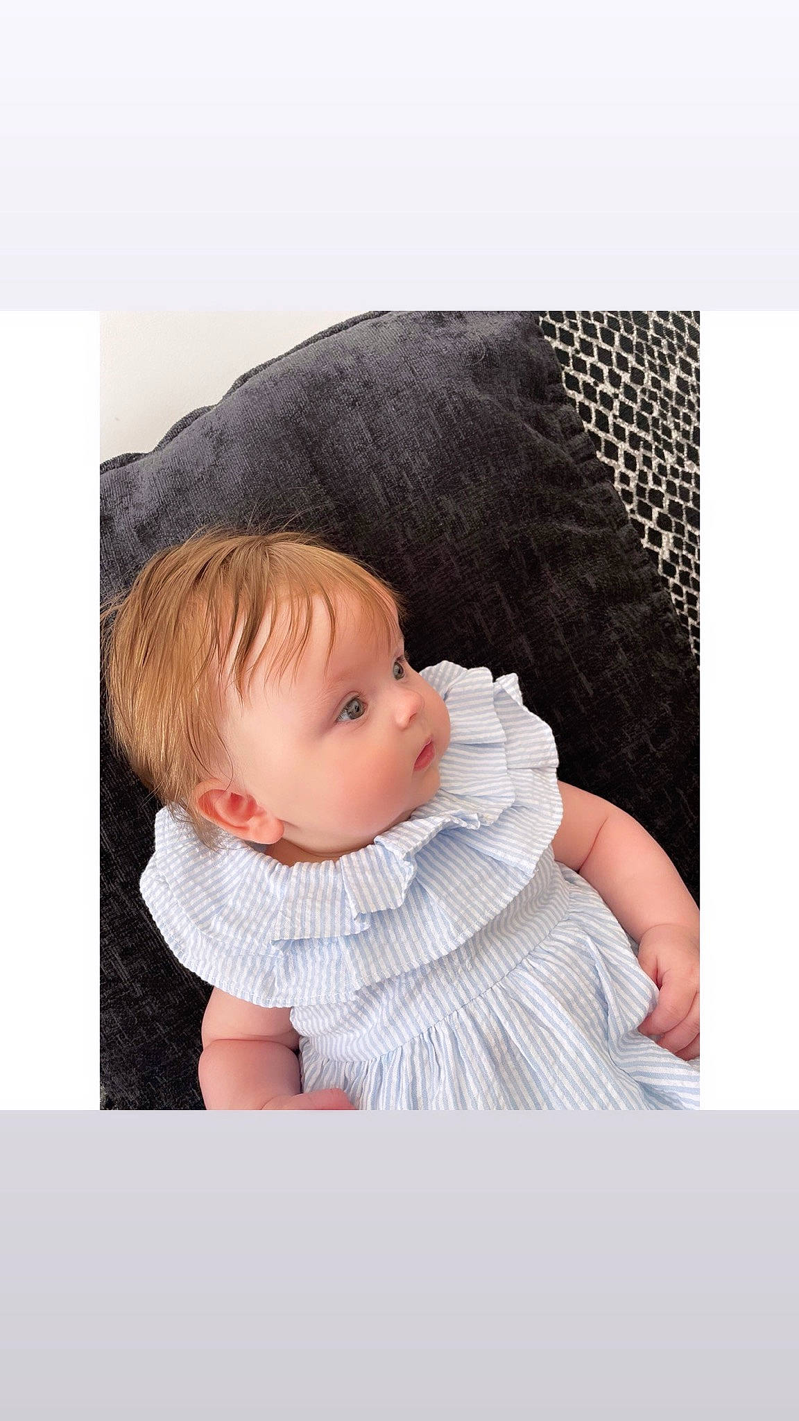 Harper joined the competition — help win amazing prizes! baby, baby_products, baby_toddler_clothing, child, collar, comfort, dress, eye, fashion_accessory, fur, hair, happy, head, headgear, neck, pattern, person, sitting, sleeve, textile