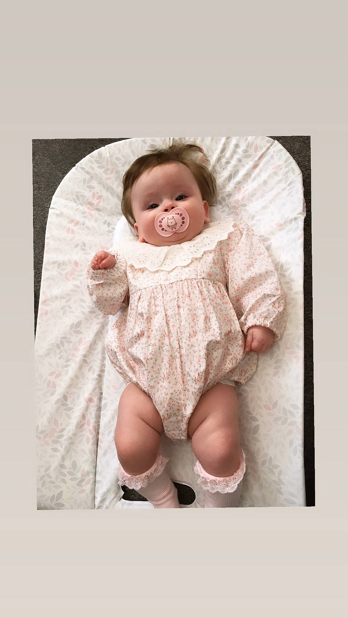 Harper joined the competition — help win amazing prizes! arm, baby, baby_toddler_clothing, clothing, comfort, eye, flash_photography, foot, head, headgear, human_body, human_leg, iris, knee, leg, person, sleeve, stomach, textile, thigh