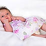 Maëlya participe au concours pour gagner de l'argent avec cette photo : baby, blanket, child, curious, cute, fists, floral_dress, foot, hand, indoors, infant, lying_down, peaceful, portrait, purple_bow, skin, soft_texture, spiky_hair, white_background, wide_eyes