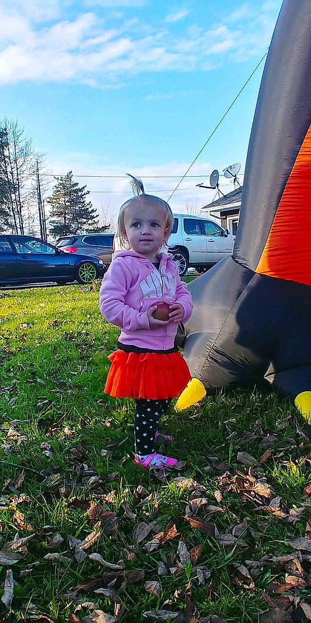 Adelyn is registered to the contest to win money with this photo: child, fun, girl, grass, leaf, leisure, person, pink, plant, play, recreation, sky, spring, summer, toddler, tree, vacation, world