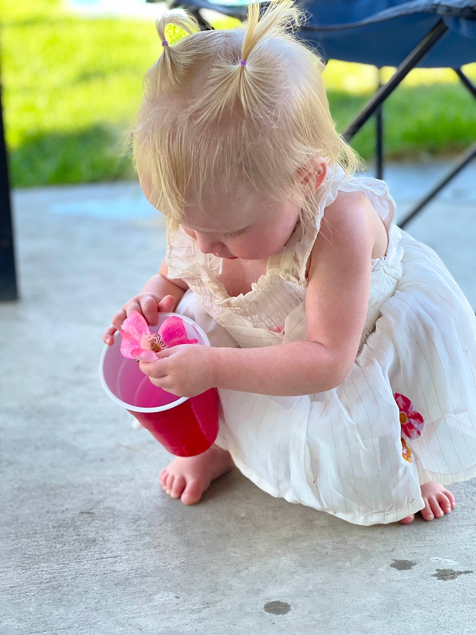 Adalee joined the competition — help win amazing prizes! baby, baby_toddler_clothing, blond, child, dress, event, fashion_accessory, fun, grass, hand, happy, leisure, person, pink, plant, recreation, sitting, skin, summer, sunglasses