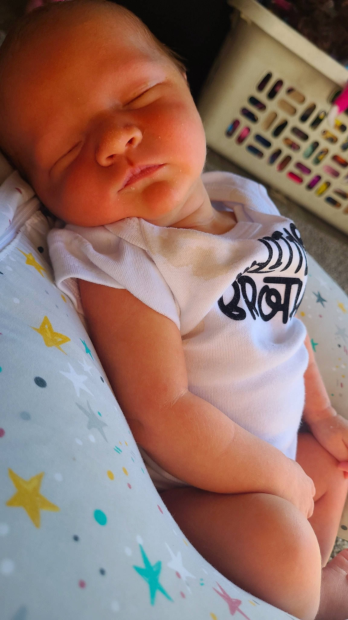 Maverik joined the competition — help win amazing prizes! baby, baby_sleeping, baby_toddler_clothing, bedtime, cheek, child, comfort, eye, happy, head, human_leg, linens, mouth, nose, orange, person, room, skin, sleeve, thigh