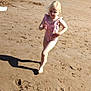child, beach, sand, water, ocean, swimsuit, barefoot, sunny, shadow, running, summer, recreation, outdoor, people, shoreline, play, vacation, holiday, fun, coast
