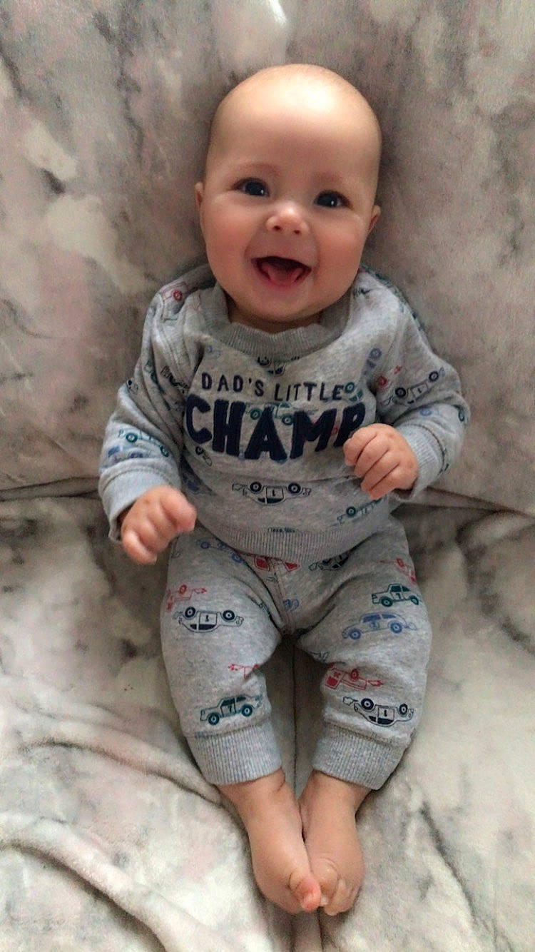 Harlan joined the competition — help win amazing prizes! baby, baby_toddler_clothing, cheek, child, chin, eye, face, hairstyle, happy, head, human_body, lip, nose, person, skin, sleeve, smile, t_shirt, textile, thigh