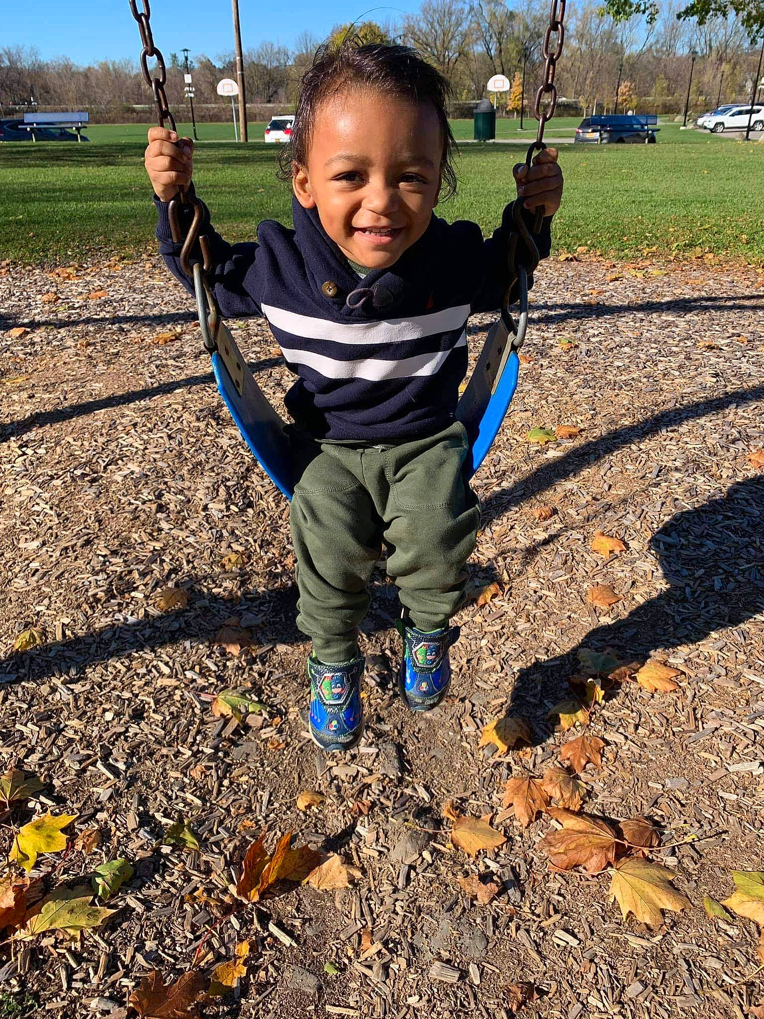 Prince is registered to the contest to win money with this photo: child, fun, joy, outdoor_play_equipment, person, plant, play, recreation, smile, soil, swing, toddler, tree