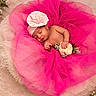 baby, blanket, bouquet, costume, cute, dress, floral, flower, furry_texture, hat, infant, newborn, peaceful, photography, pink, portrait, rose, sleeping, studio, tulle