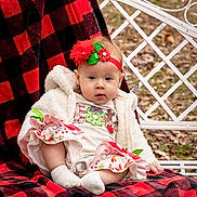 Lainey joined the competition — help win amazing prizes! accessories, baby, blanket, bonnet, cap, clothing, costume, couch, face, furniture, hat, head, homedecor, linen, person, photography, portrait, quilt, tartan, toy